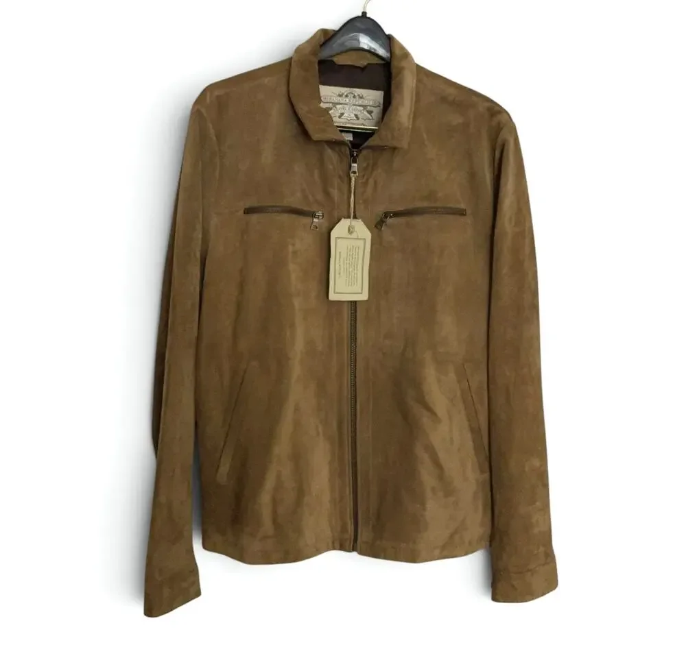 Banana Republic Suede Leather Jacket Mens XL Brown Travel Safari VTG with Tags